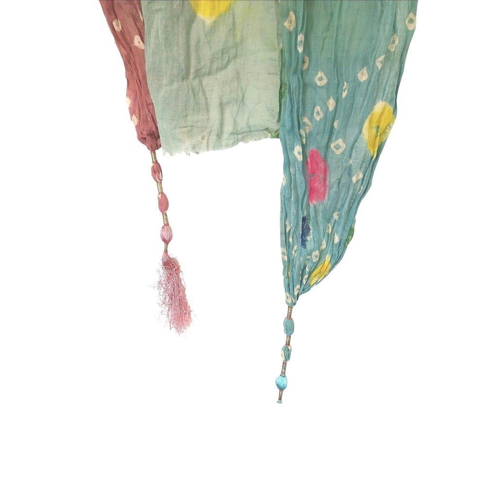 Vintage 3 Boho Bandhani Tie Dye Tassel Scarves Pink Teal Grey Lightweight Fringe - Picture 3 of 6
